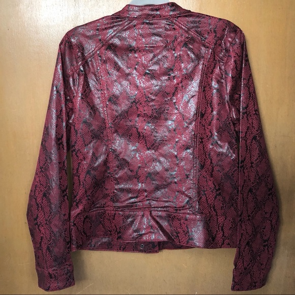 Anthropologie sanctuary Crimson Snakeskin Moto Jacket Sz Medium Gunmetal Zippers - Picture 6 of 16